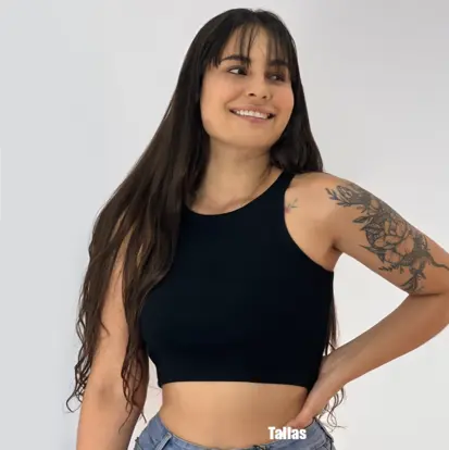 Crop Top Dama (Esqueleto) Negro Sin Estampado 20237-08