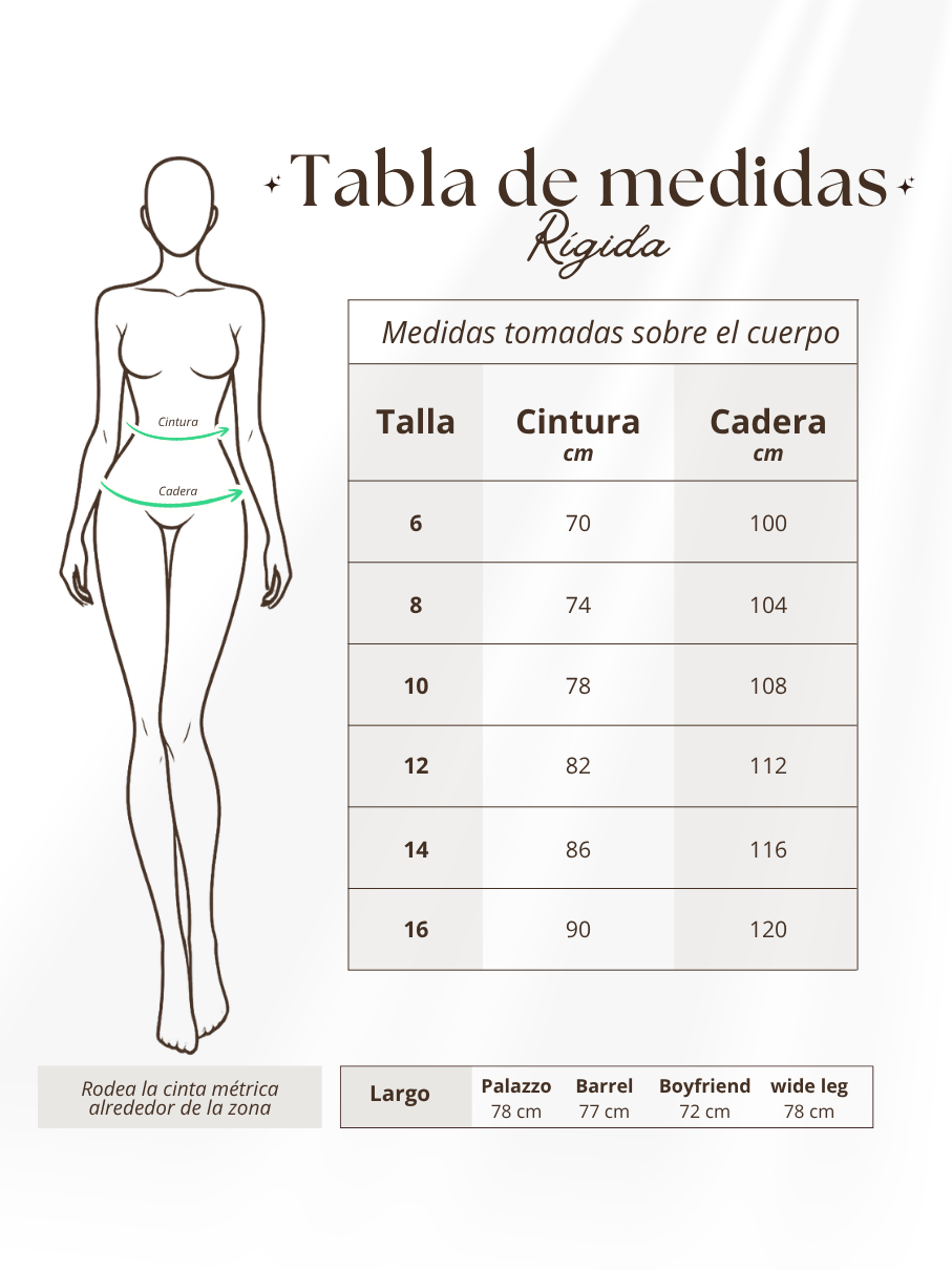 Tabla de medidas Rígida — cintura, cadera y largos