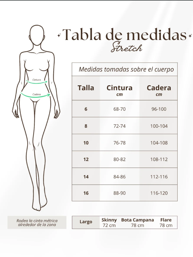 Tabla de medidas Stretch — cintura, cadera y largos